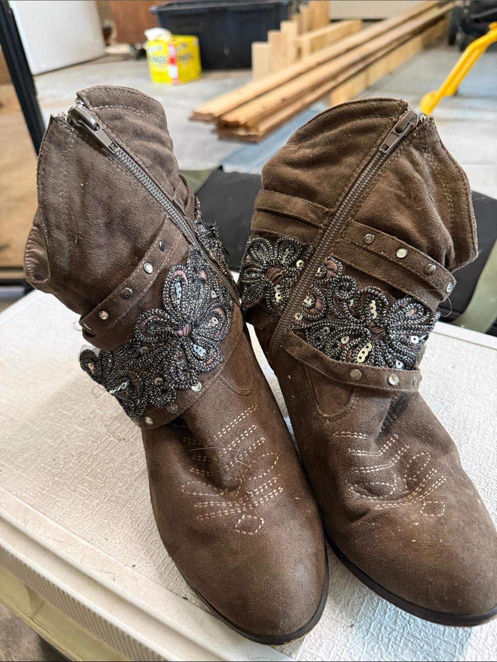 Not Rated Brown Suede Embellished Ankle Boots